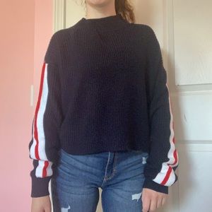 H&M color block sleeve navy sweater